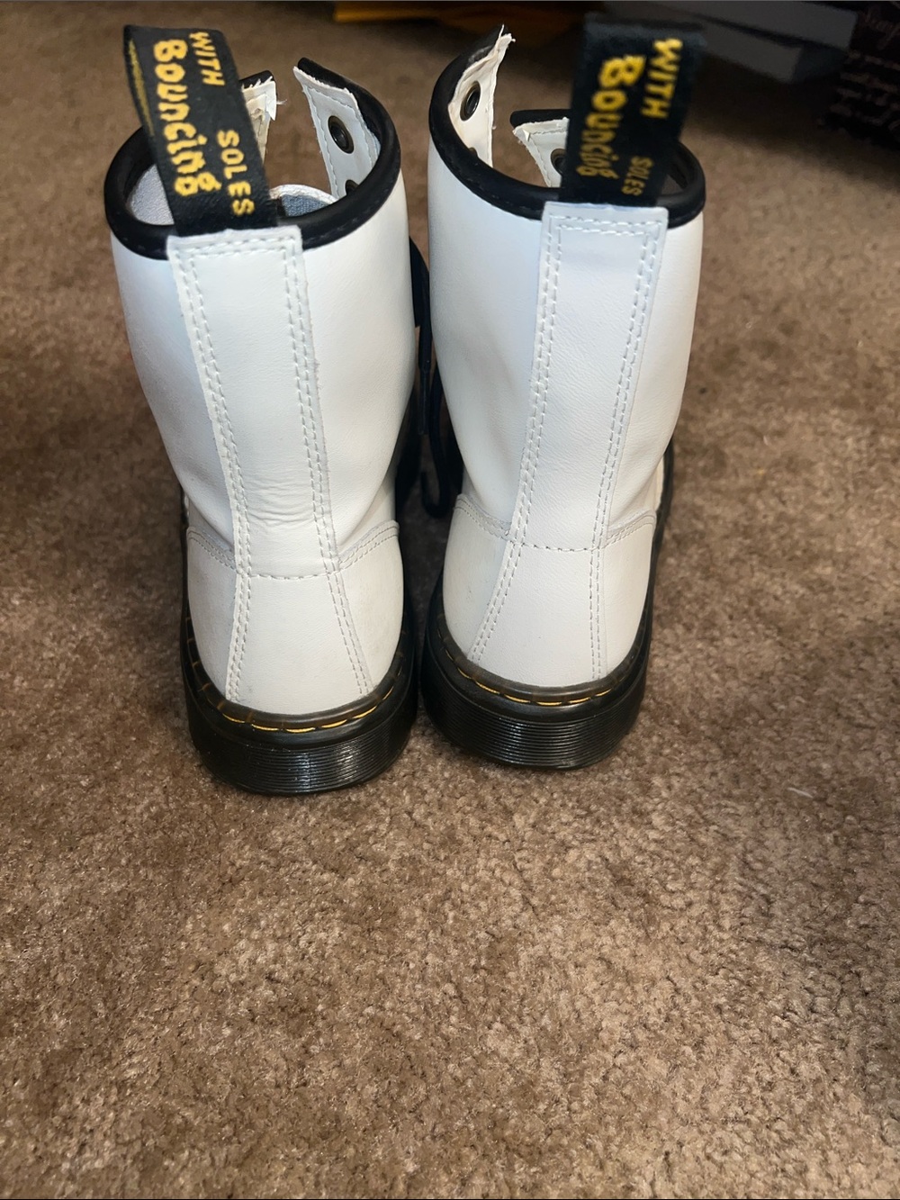 Dr. Martens White Lace-Up Combat Boots with Black Trim - Picture 3 of 6